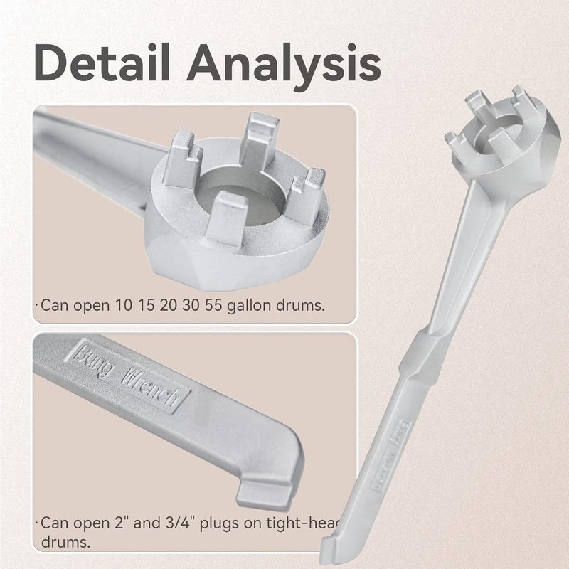Ullnosoo Bung Wrench 55 Gallon, 2 Pack Drum Barrel Wrench Aluminum Opener Tool for 10 15 20 30 50 55 Gallon, for 2 inch and 3/4 inch Bung Caps - Image 3
